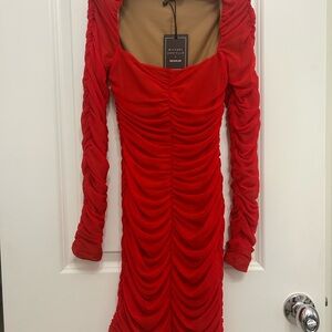 NWT- Michael Costello Red Ruched mini dress- size S